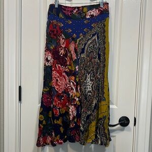Anthropology Moulinette Soeurs Navy Floral & Mustard Paisley Maxi Skirt